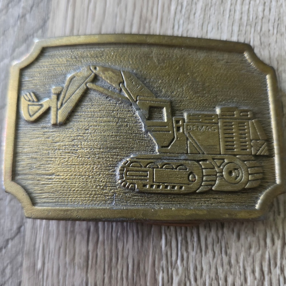 Vintage Demag Excavator Belt Buckle Hit Line USA Brass Construction Heavy Duty